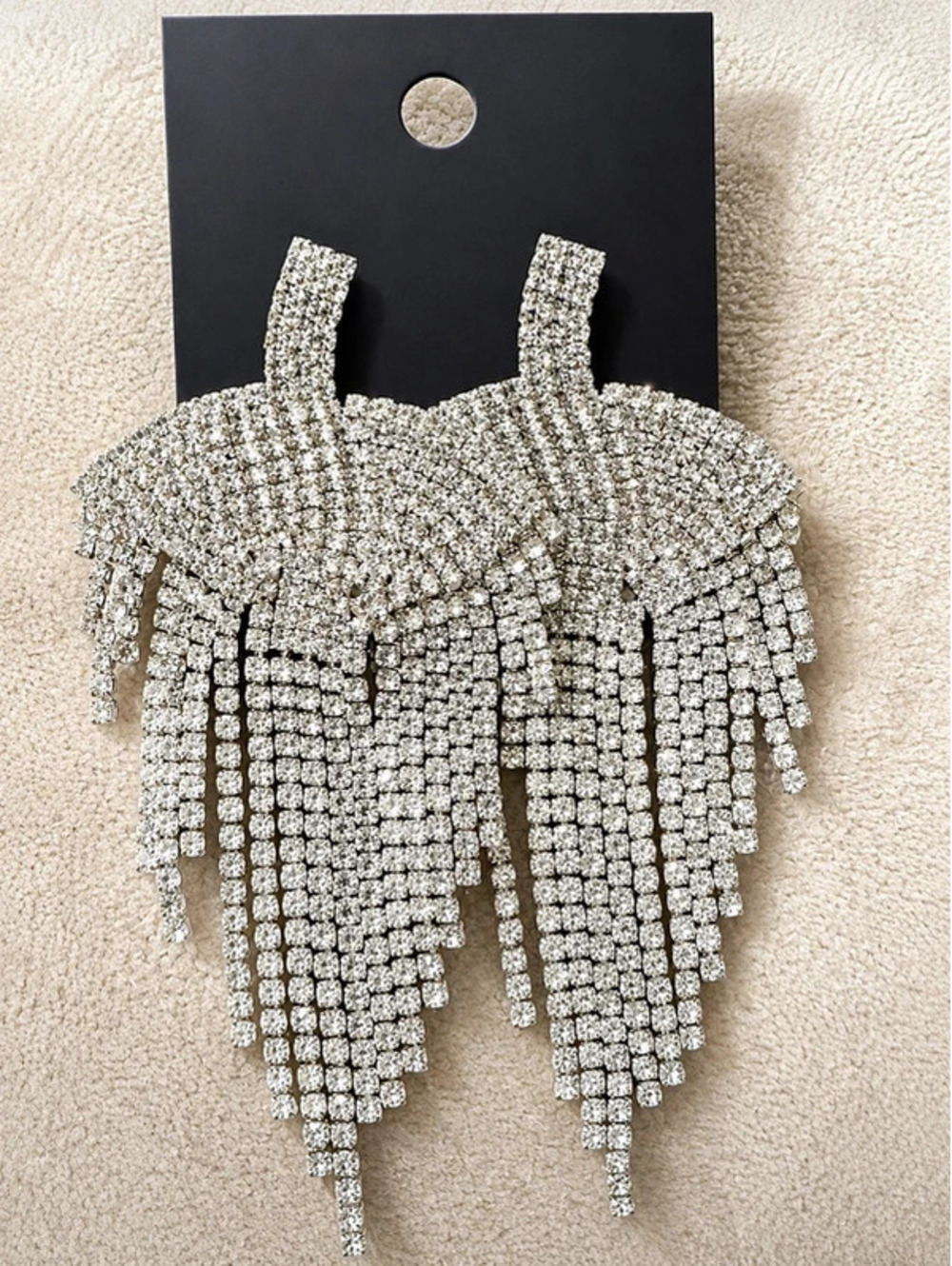 Silver Rhinestone Chandelier Fringe Earrings Statement Dangle Earrings